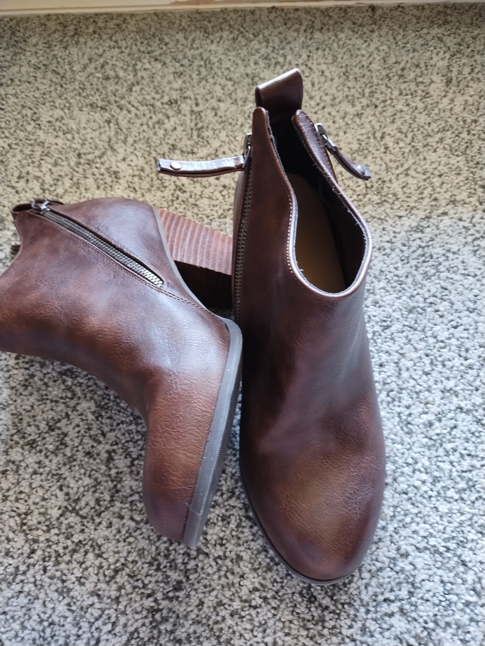 Women's Brown Ankle Booties with Side Zipper Wide